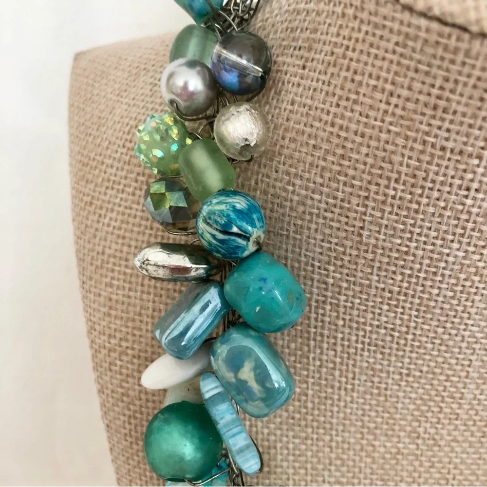 Beachy blue Statement Bead Necklace turquoise beach coastal handmade